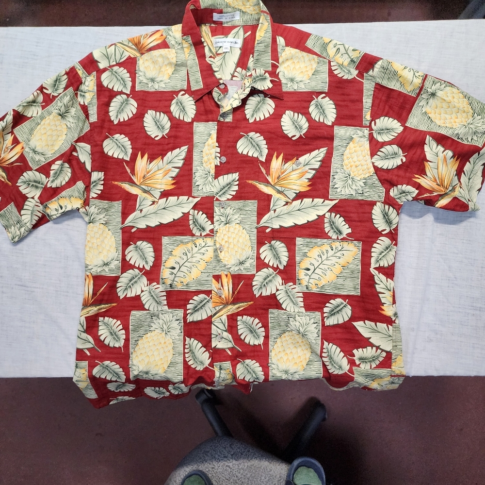 Pierre Cardin XXL Hawaiian Red Tropical Button Up Rayon Short Sleeve Shirt (A9)